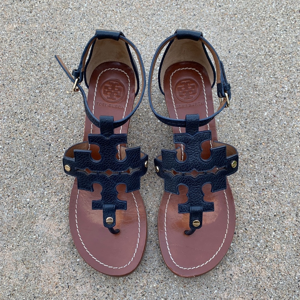 Tory Burch navy Chandler Wedge Sandals